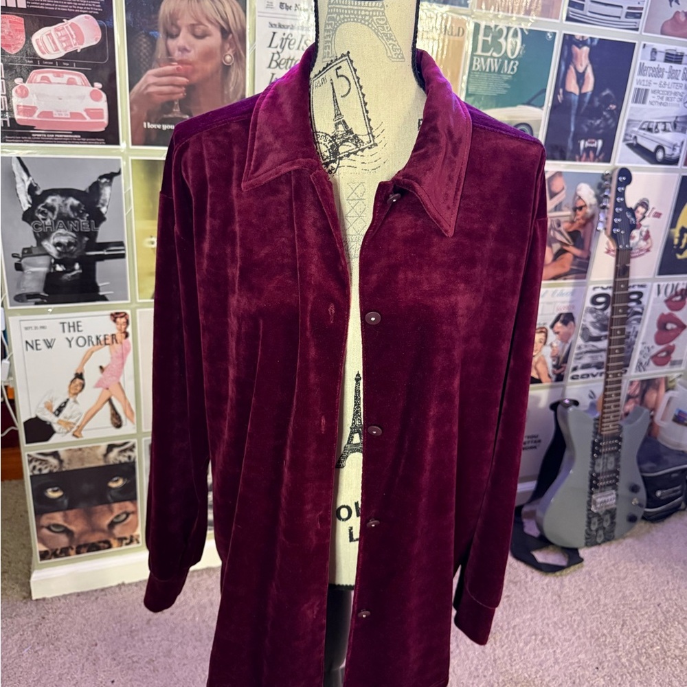 Sag Harbor Rich Burgundy Velvet Button-Down